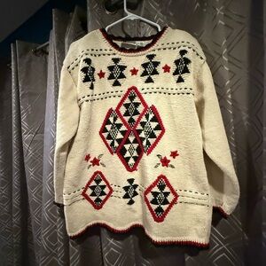 Russ Cream and Red Geometric Crew Neck Sweater